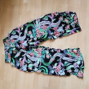 Yamamay Floral Black & Green Loose Flowy Leg Pants W Elastic Waistband